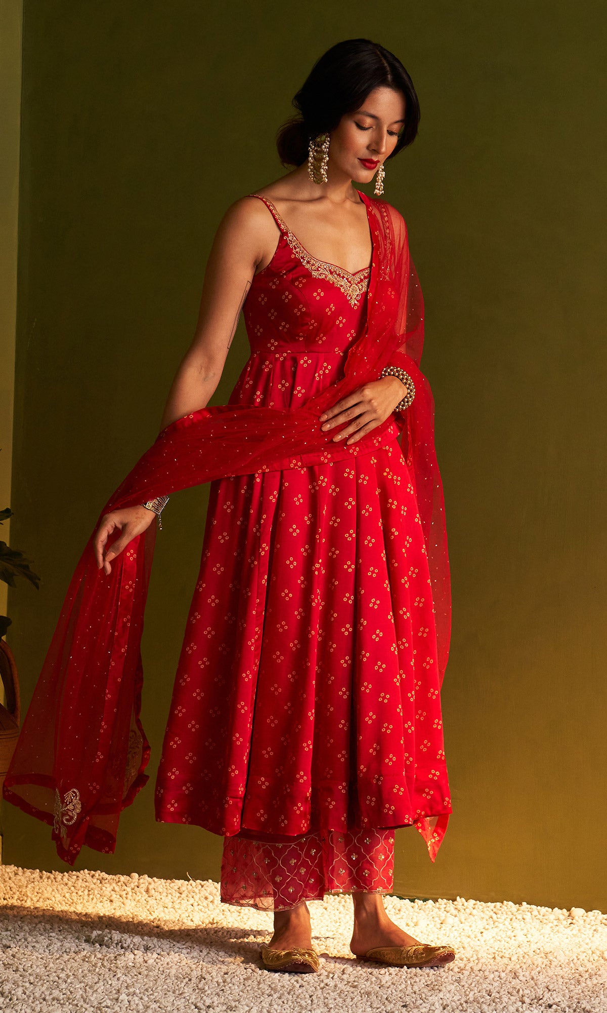 Red Embroidered Georgette Anarkali Suit