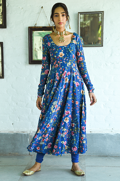 Bhanvara Persian Blue printed Anarkali with chooridar and dupatta- set ...