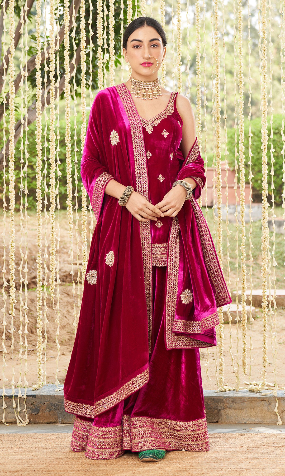 Attractive Punjabi Style Wine Color Velvet Sharara Suit – bollywoodlehenga
